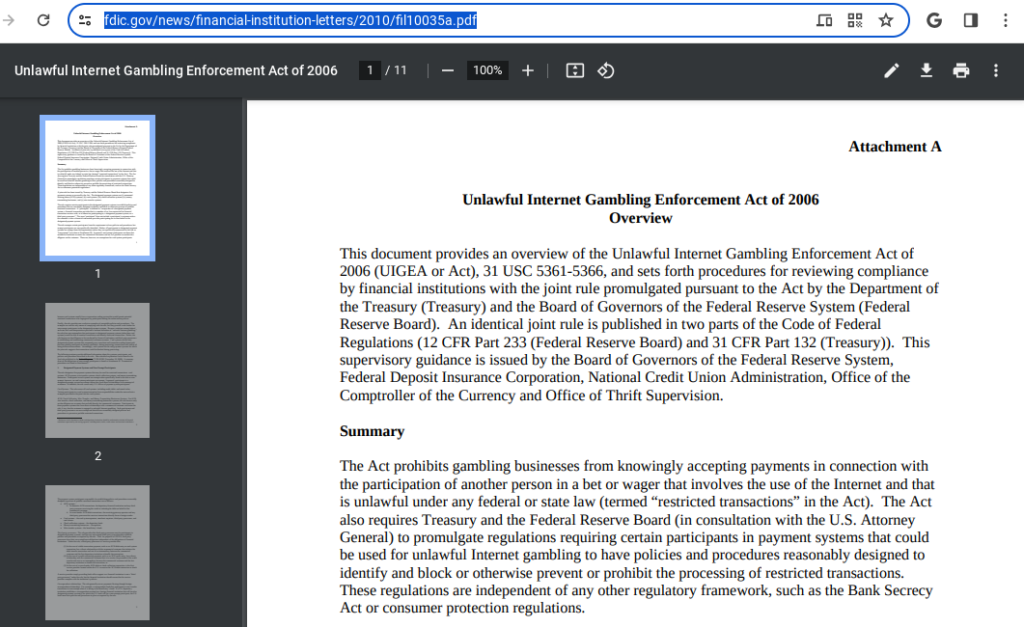 FDIC.GOV: Unlawful Internet Gambling Enforcement Act of 2006