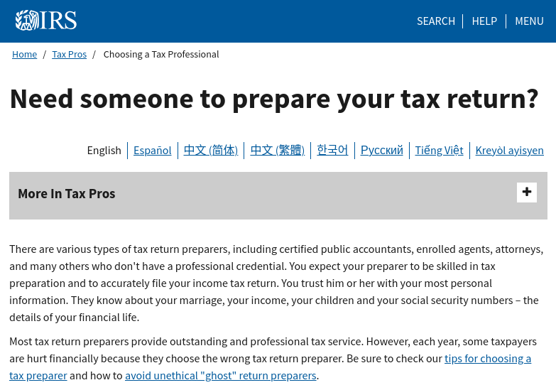 IRS.GOV: Tax Professionals